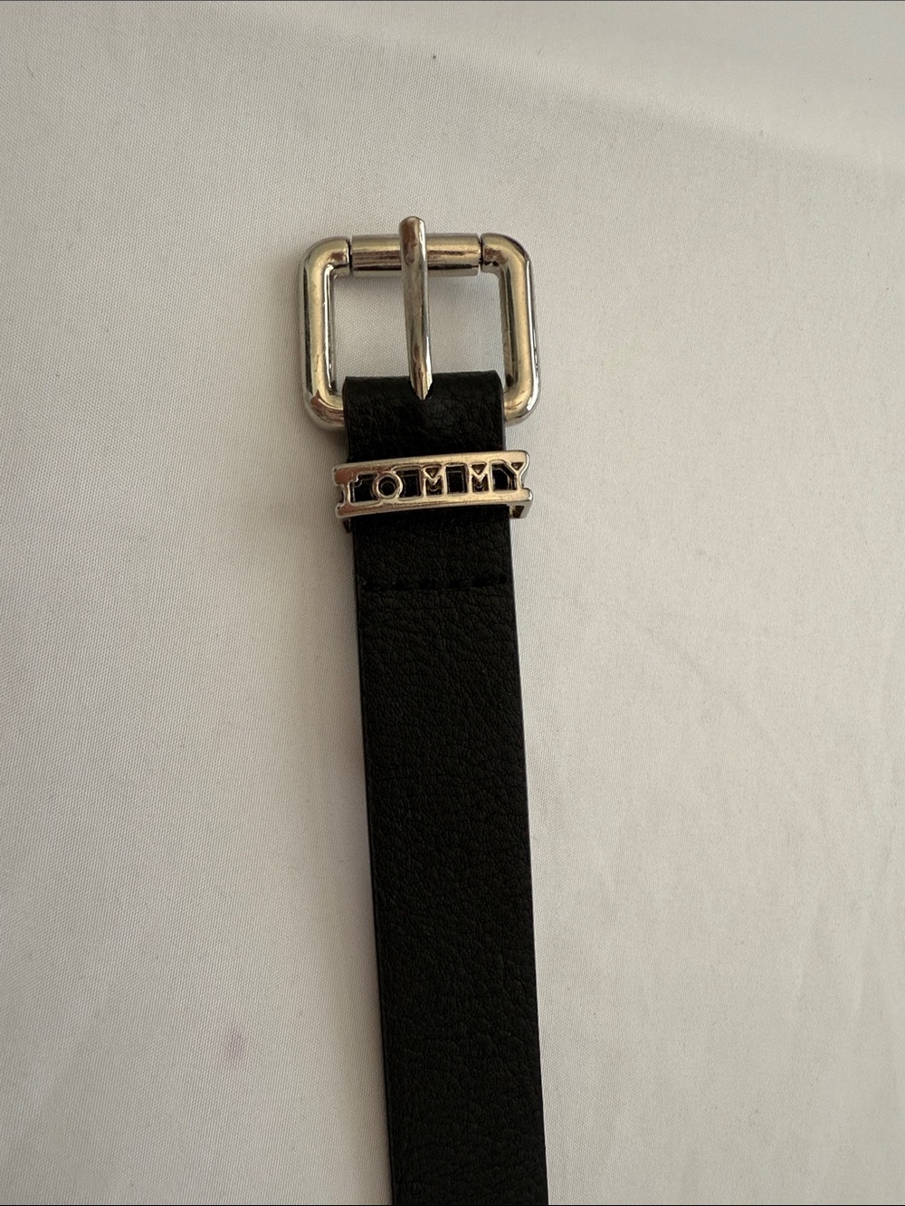 Tommy Hilfiger Black Leather Belt with Silver Buckle